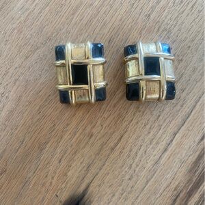 Vintage Elegant Gold and Black Clip‎ Earrings Preloved